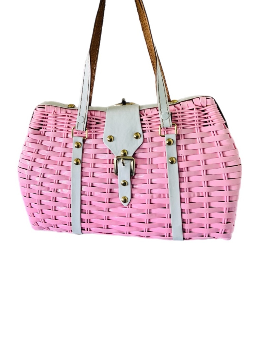 Vintage 60’s Rare Bubblegum Pink Woven Box Bag, Tiki VLV - Picture 3 of 5